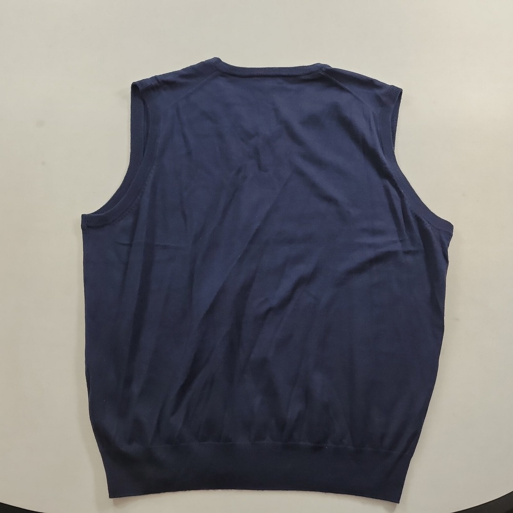 Peter Millar Golf Sweater Vest Mens 2XL Navy Blue Merino‎ Wool Silk Co. Logo - Picture 3 of 9